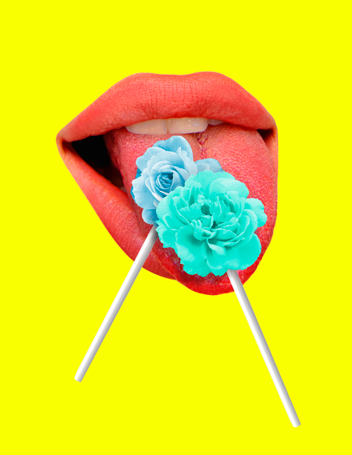 fondo amarillo y boca con dos piruletas en forma de flor la diabetes que es